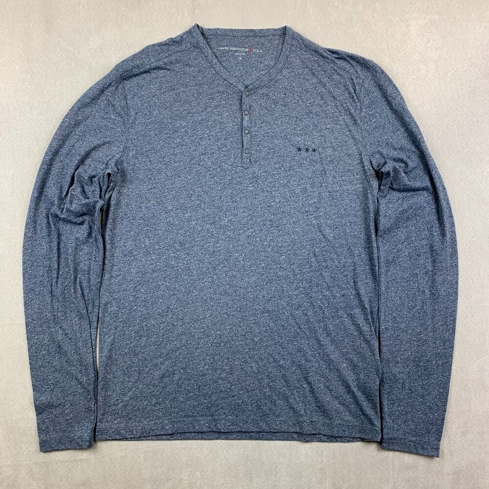 John Varvatos Men Shirt Small Blue Heather Henley Long Sleeve Marled Rock Luxury